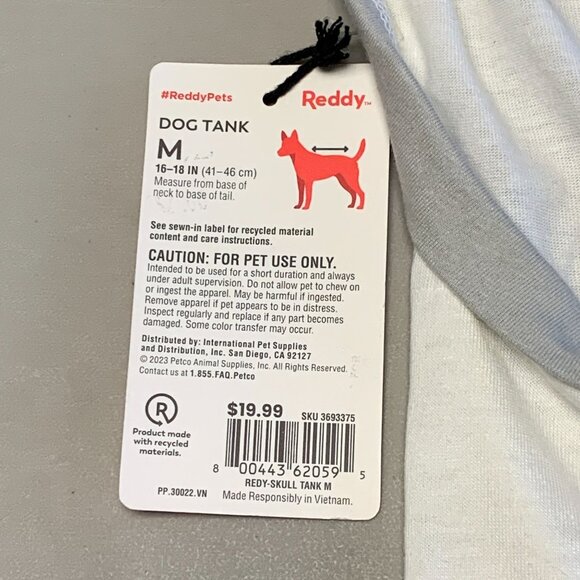 Reddy Dog Pet Tank Top Skull Design Medium 16-18 Inches White & Gray Sleeveless - Picture 3 of 3